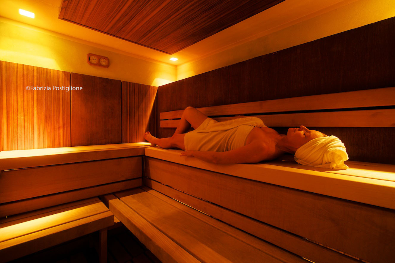 Italy. South Tyrol. Val Gardena Valley. Selva Gardena. Nives Boutique Hotel & Spa. The Finnish Sauna.